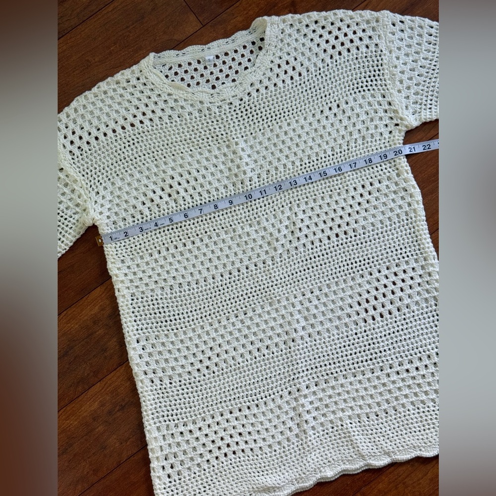 Cream White Crochet Knit Swim Cover Up Dress-Size S - Picture 6 of 8